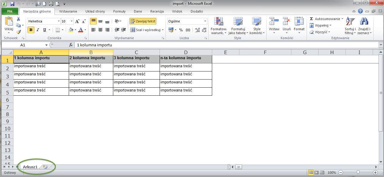 eB2B - Pomoc - Uwagi odnośnie arkuszy programu Excel